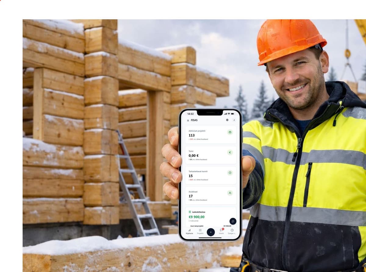 Construction worker using the Fisas app at the edge of the site