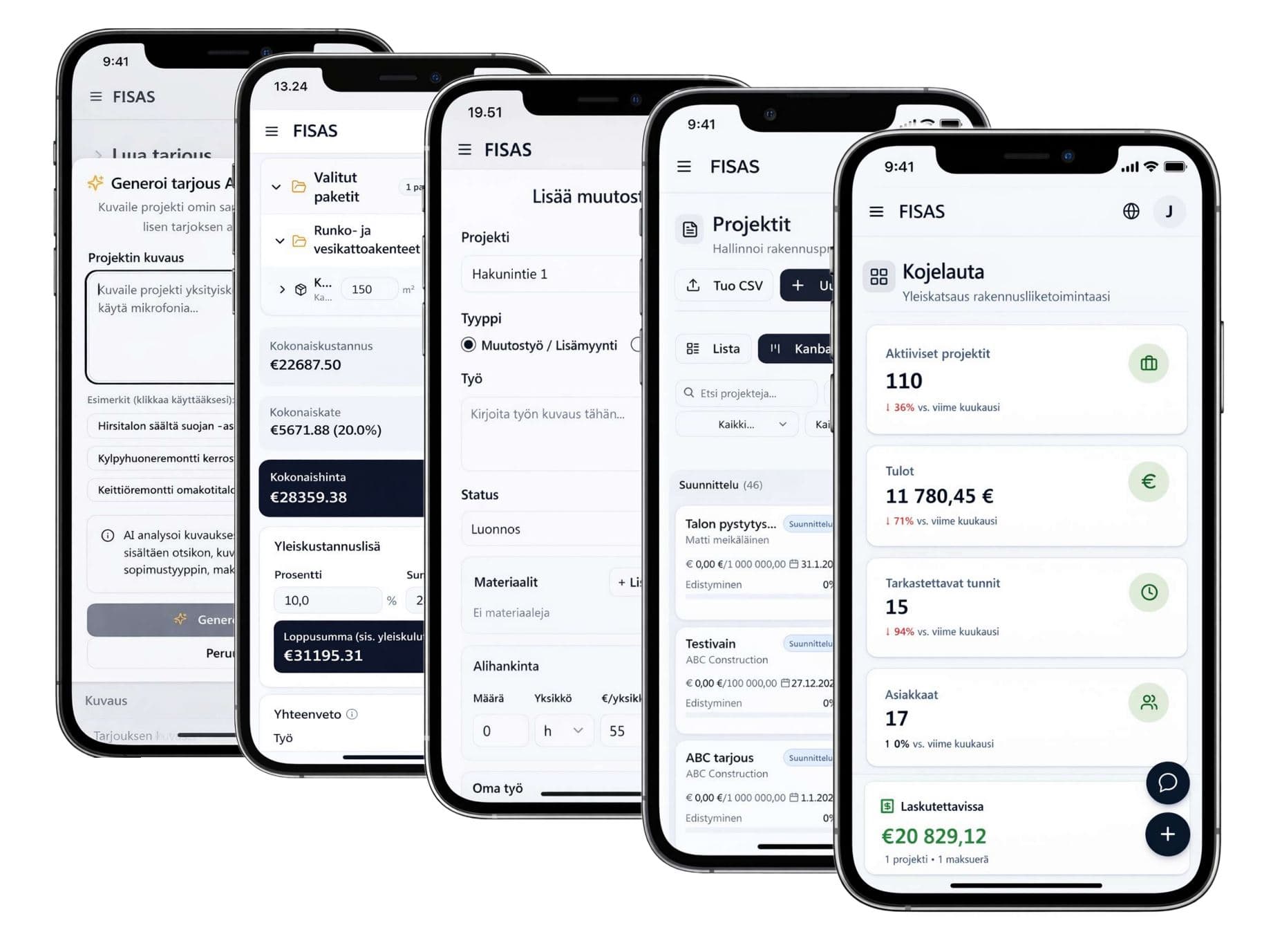 Fisas app: cost estimation, projects and dashboard on mobile
